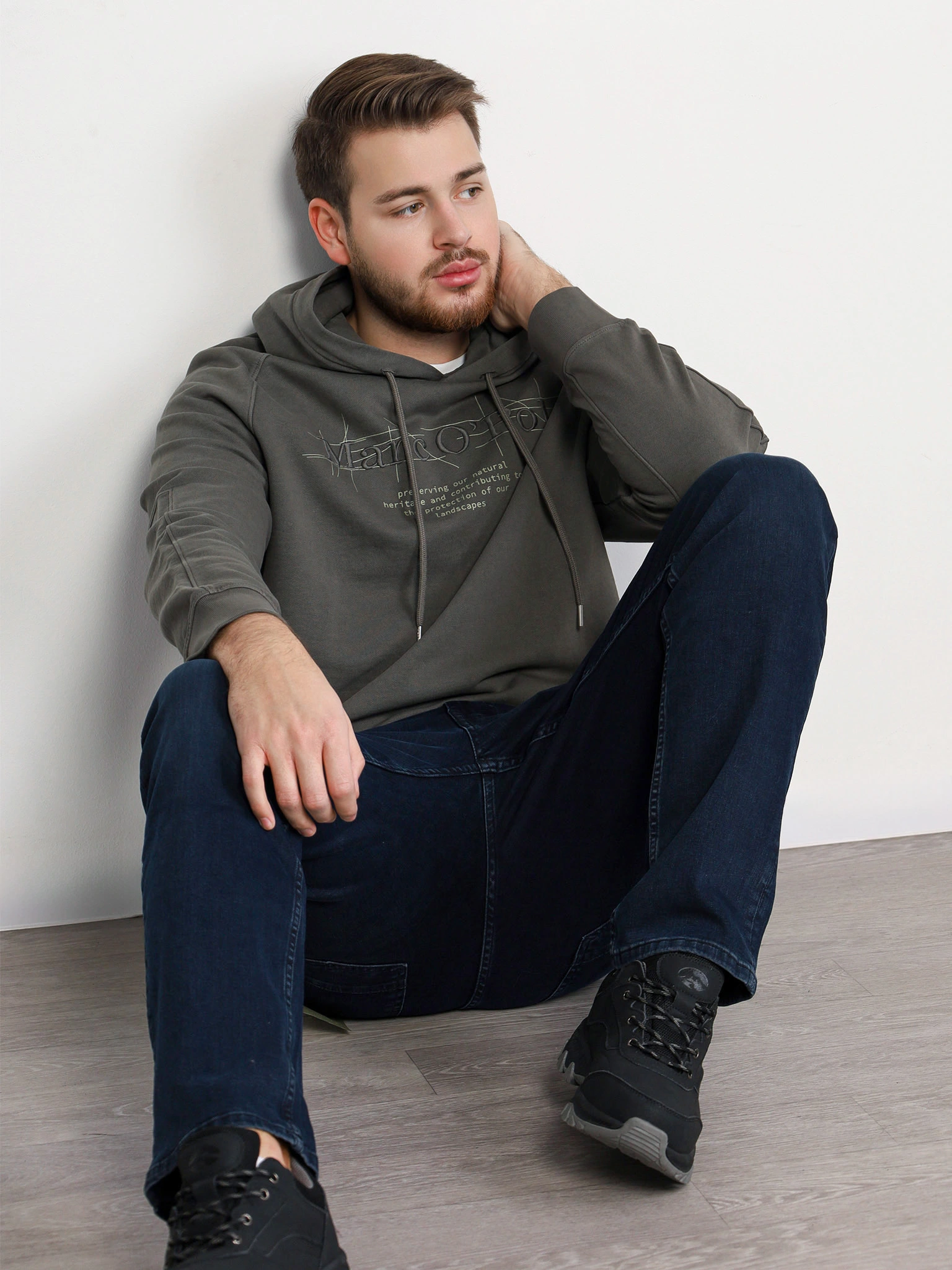 Толстовка цвета хаки с капюшоном из хлопка